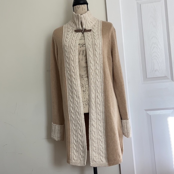 A.IDA open front w/toggle long sweater cardigan wool blend beige - Picture 9 of 10